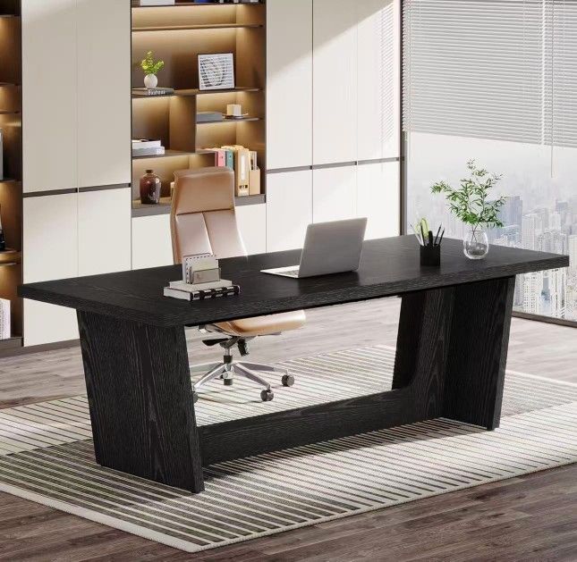 JW1045 70.87-Inch Executive Computer Desk: Large Home Office Desk with Solid Wooden Pedestal, Industrial Wood Study Writing Table, Workstation Busines