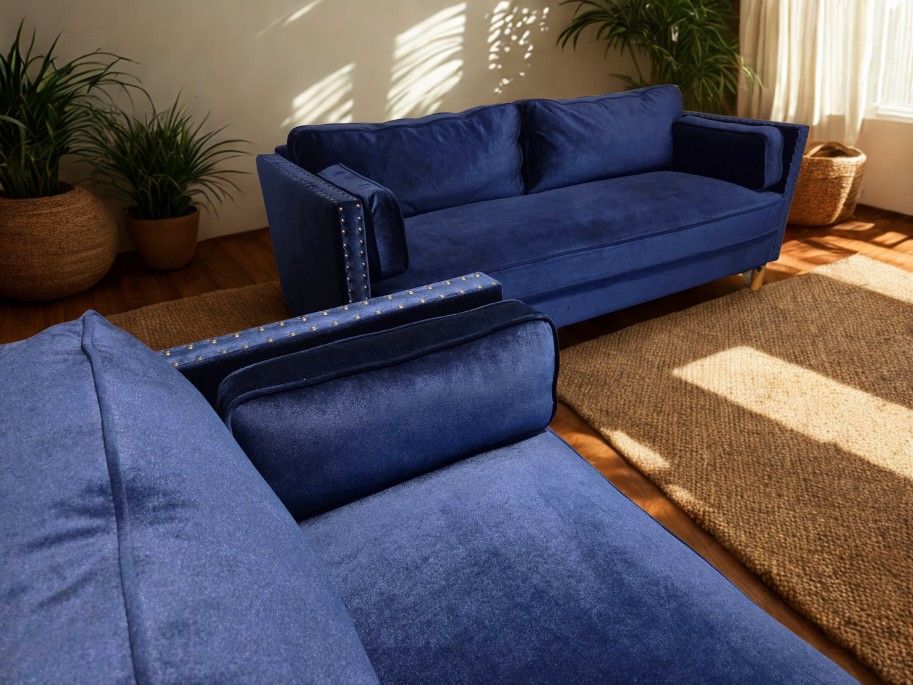 Blue Velvet Couch & Loveseat 