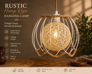 Rustic Hemp Rope Hanging Pendant Lamp