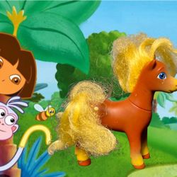 Mattel 2008 Dora The Explorer Pinto Pony Figure With Yellow Mane, 4”