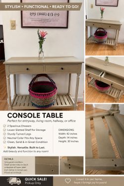 Modern Beige Console Table – 2 Drawers + Lower Shelf – Excellent Condition
