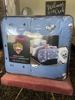 Ed hardy, bed set, purple queen/full