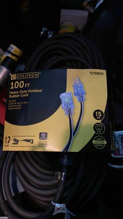 100ft 12 gauge 15amp heavy duty rubber cord