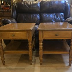 Vtg Pair Conant Ball, End Tables, Side Tables, Night Stands, Solid Wood