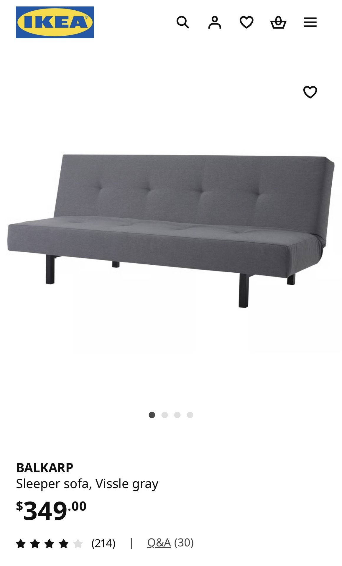 IKEA Futon, Sleeper sofa Gray