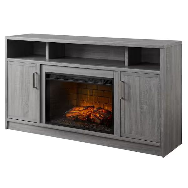 Brooklyn 60 in. Infrared Linear Media Electric Fireplace in Rustic Grey Oak