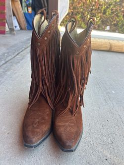 Brown Suede Fringe Western Cowboy Boots