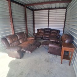 Leather Couch Set With Two End Tables