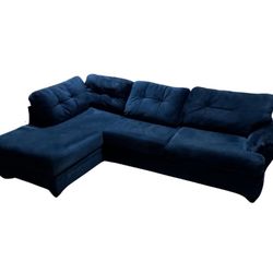 Navy Blue Suede Sectional Couch – Super Comfy 