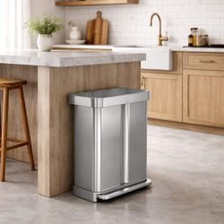 Trash Can 16 Gallon Dual Trash Can, 60L(2x30L) Stainless Steel Kitchen Garbage Can, Step-on Classified Recycle Garbage Bin with Removable Inner Bucket