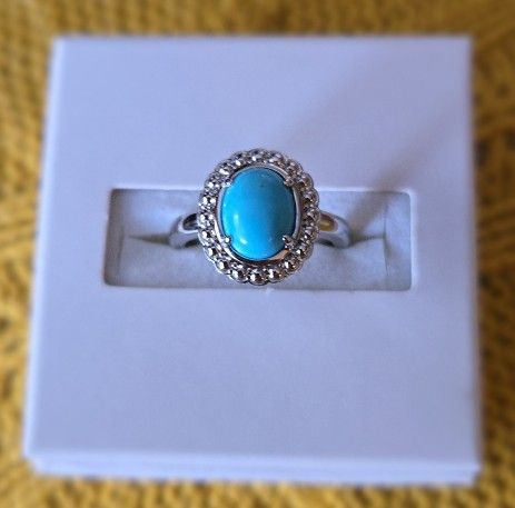 Oval Sleeping Beauty Turquoise 925 Sterling Silver Ring (NWT)