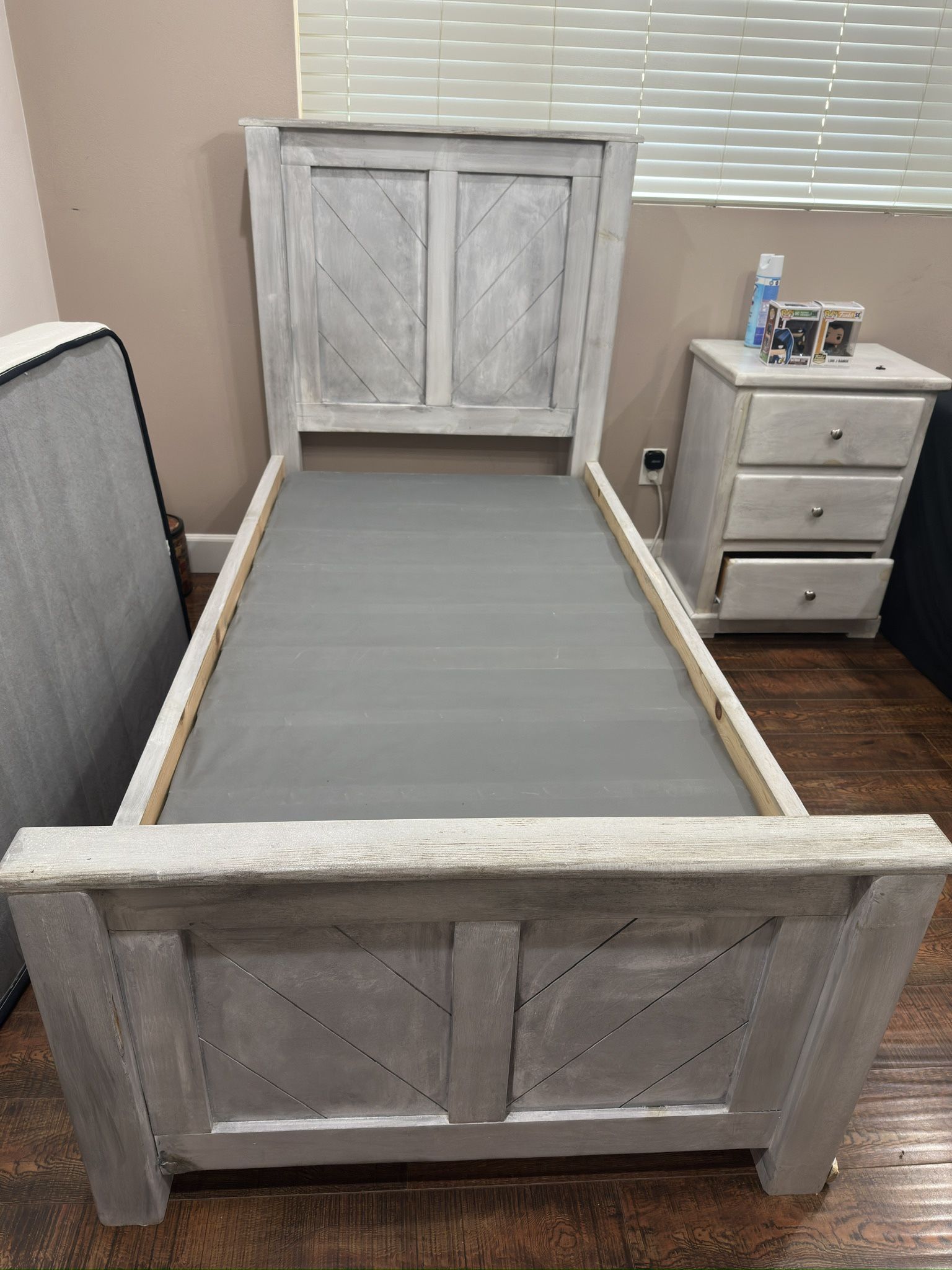 Grey Twin Solid Wood Bed Frame With Twin Trundle Included