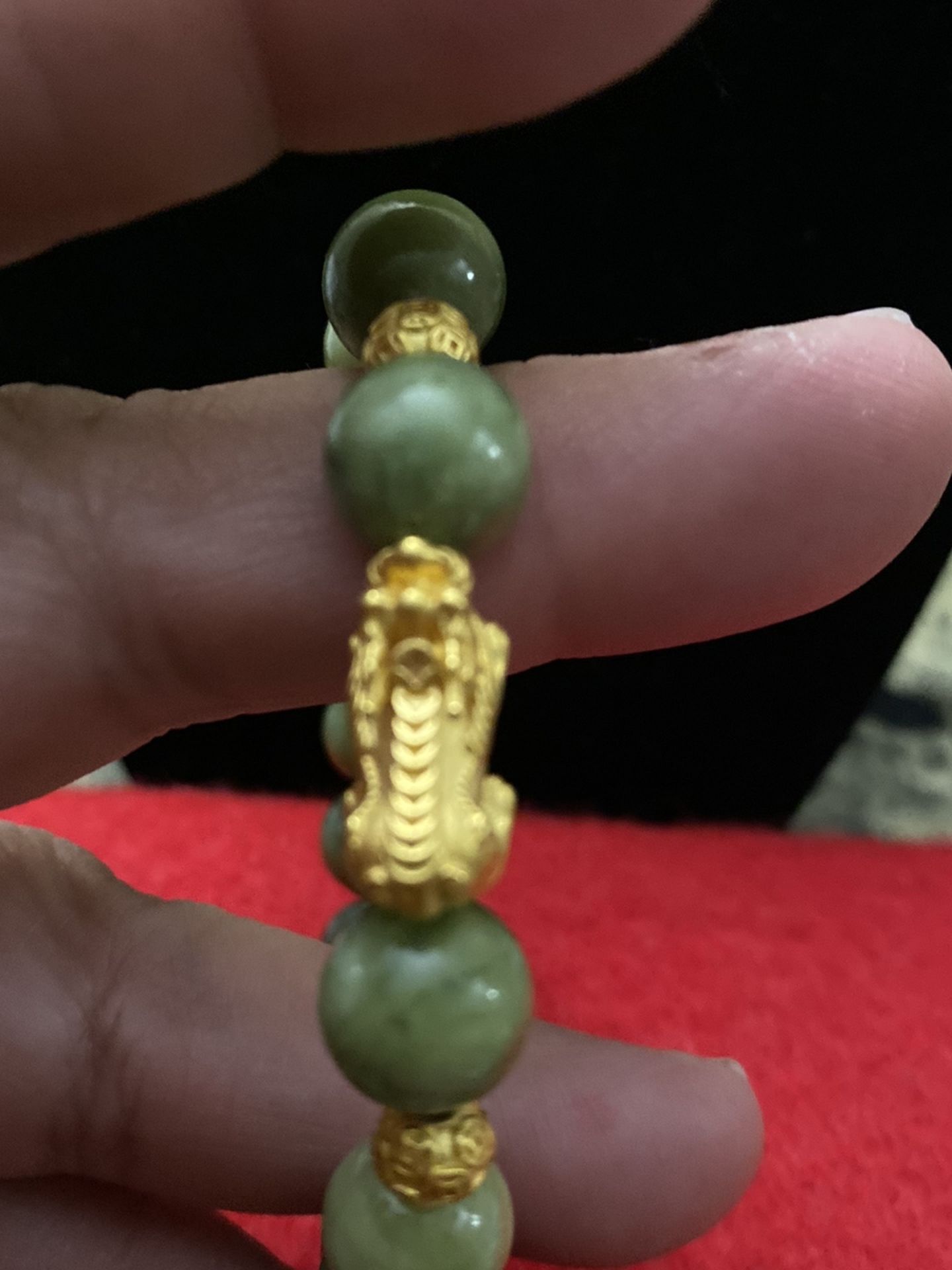 Green Jade Peridot with Medium Dragon 24k Real Gold