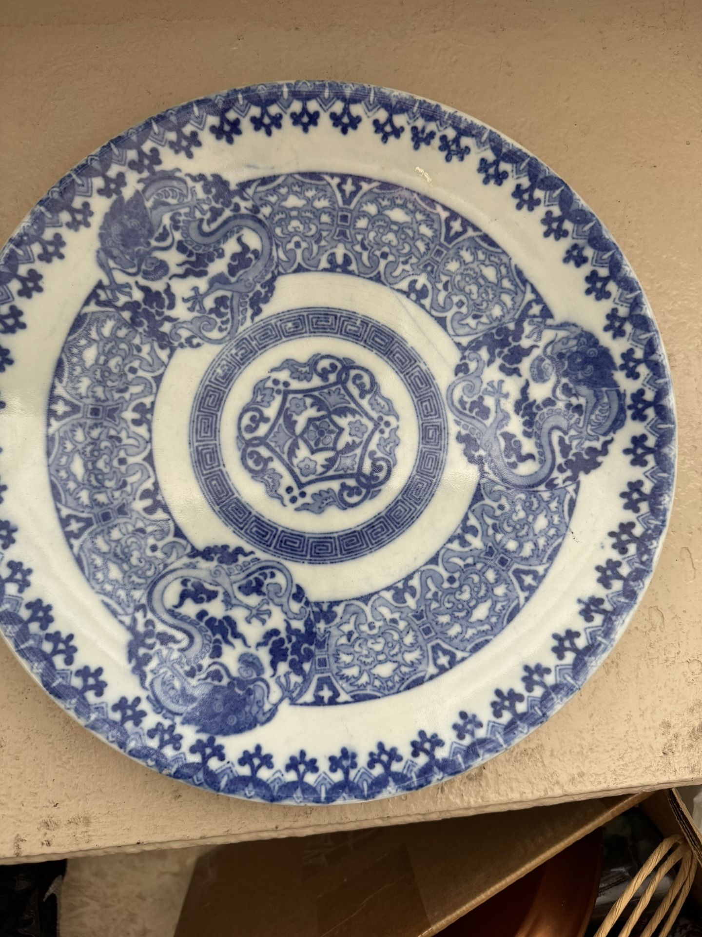 Antique Vintage Blue And White Plate Asian Art Dinnerware