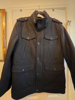 New guess military style jacket large black wool elegant insulated pockets