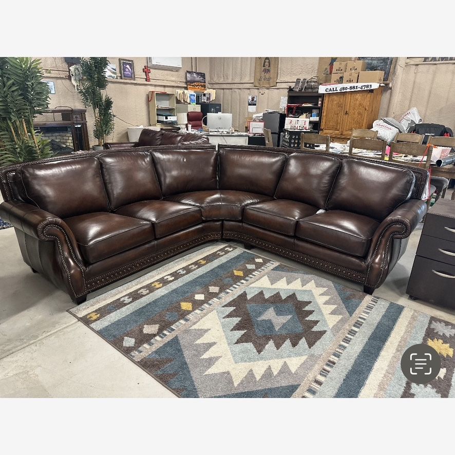 Leather Sofa Sectional With Brass Nail head 