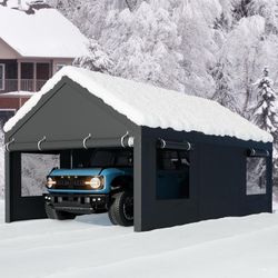 Carport, 12x20 ft Heavy Duty Carport Canopy with Roll-up Windows, Portable Garage with Removable Sidewalls & Doors, Car Canopy with All-Season Tarp fo