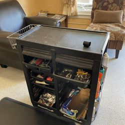 Misc Items Book Shelf, Cabinets, Glass Shelves, Mini Fridge, 