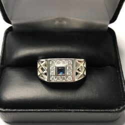 925 Sterling silver Blue Sapphire CZ Men’s Ring Size 10