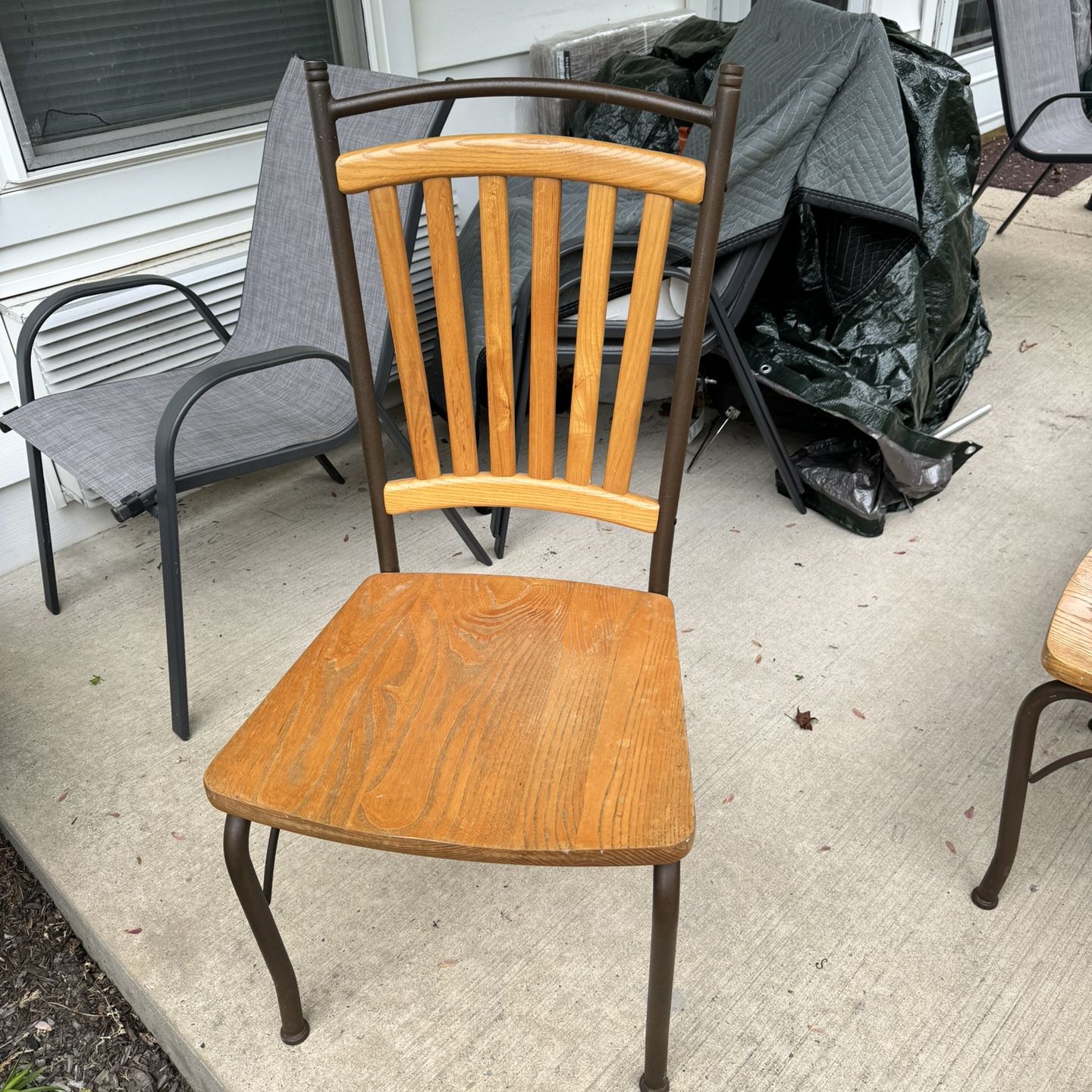 4 Solid Oak & Metal side Chairs 