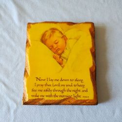 Vintage Wooden Plaque "Now I Lay Me..."Bedtime Prayer Nursery