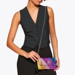 NWT & Dust Bag Kurt Geiger London Kensington Leather Crossbody Chain Wallet