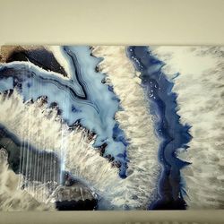 Blue agate stone tempered glass wall Art 60”x40”