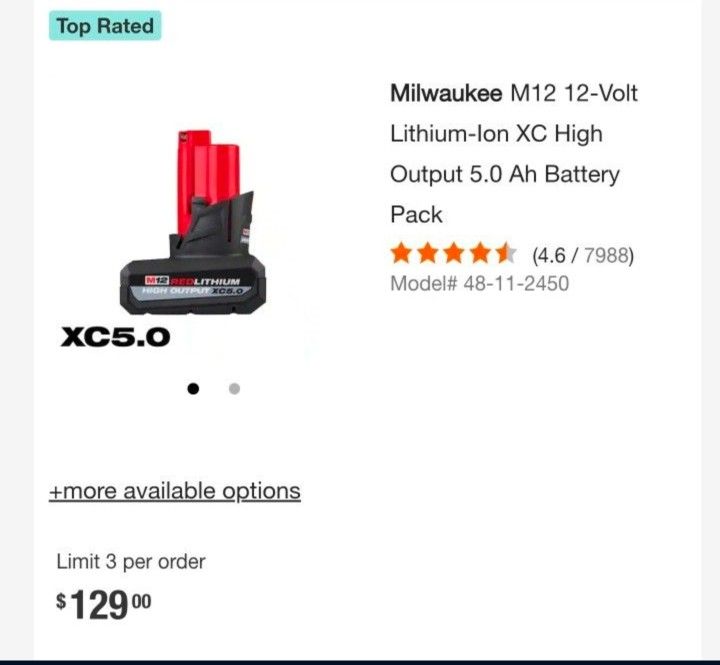 Milwaukee M12 XC High Output 5.0 Ah Battery Pack