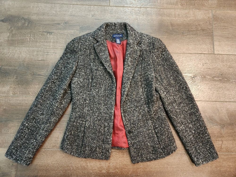 ANN TAYLOR Dark Gray Wool Blend Cropped Blazer Jacket Size 2, good condition