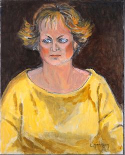 Woman in Gold Blouse vintage painting by Lorraine Ginsburg