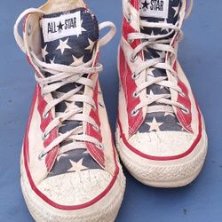 Vintage 80's Converse CHUCK TAYLORS Made In USA Red White & Blue Patriotic Kicks HIGH TOPS  