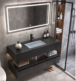 40"/48" Floating Bathroom Vanity Single Sink w/ Drawers White/Black/Gray (W/ LED Mirror) 