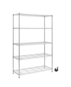 BRAND NEW IN BOX hop HDX 5-Tier Steel Wire Shelving Unit with Casters in Chrome (48 in. W x 72 in. H x 18 in. D)