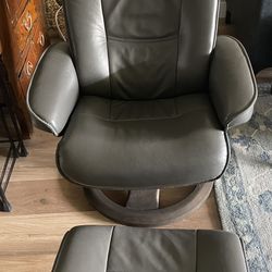 Scandinavian Style Leather Chair & Ottoman