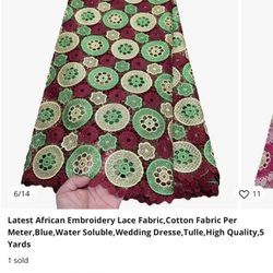 Latest African Embroidery Lace Fabric Over 5 Yards