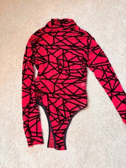Red and Black Geometric Turtleneck Bodysuit