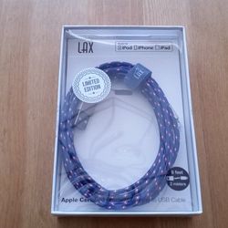 LAX Extra Long Braided Lightning To USB Cable - New, Never Used