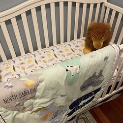 White crib + New Serta Reversible Baby/toddler Mattress