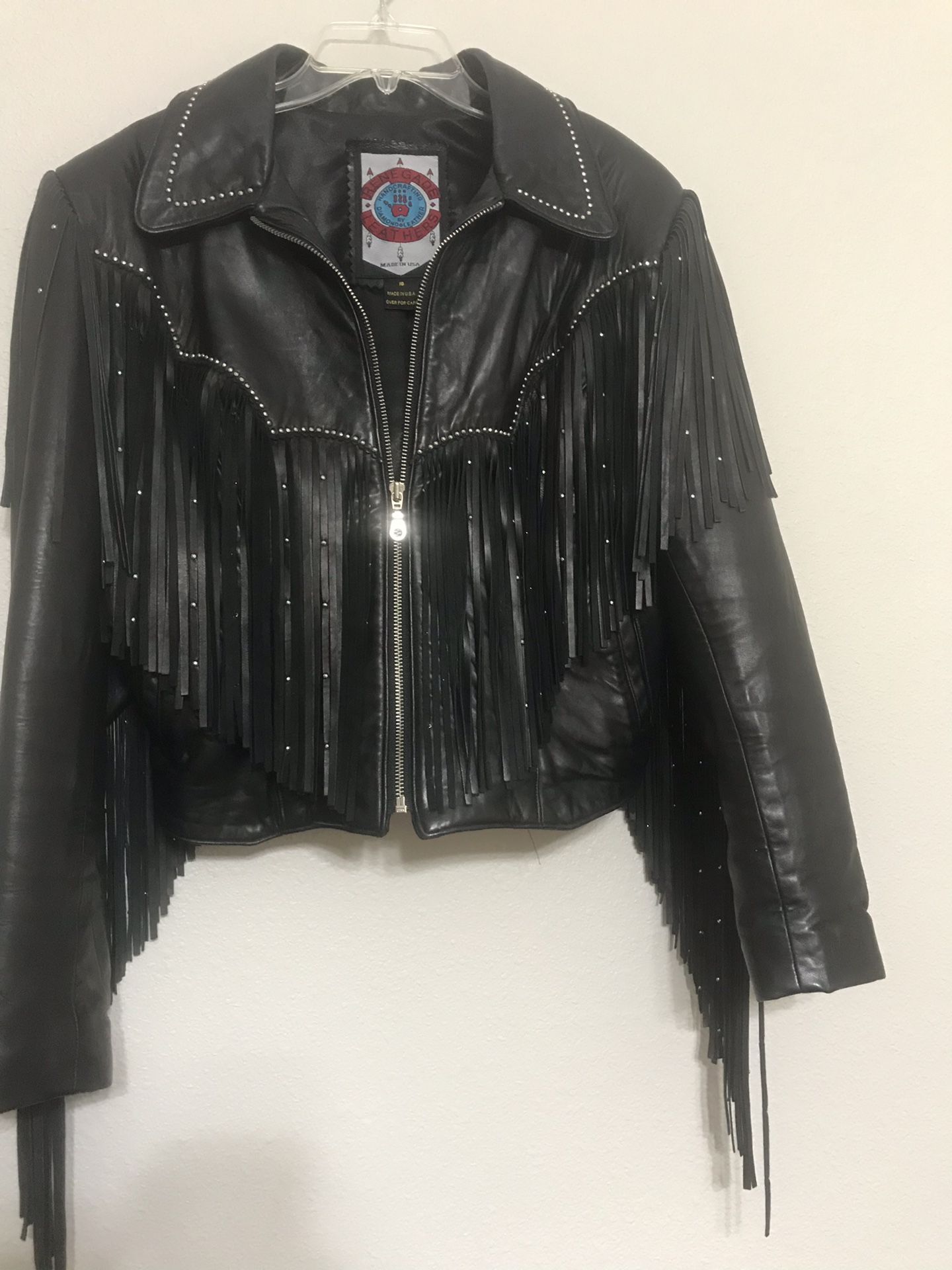 Leather jacket with fringe