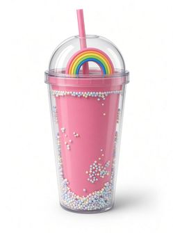 Rainbow Tumbler Cup with Dome Lid and Straw