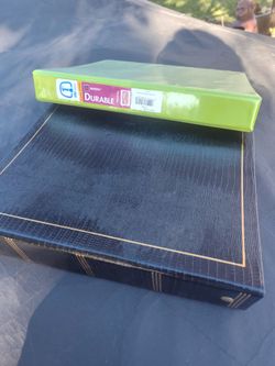 Photo album never used n green notebook