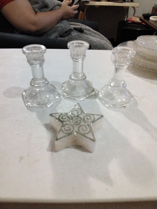 3 Crystal Candle Holders 