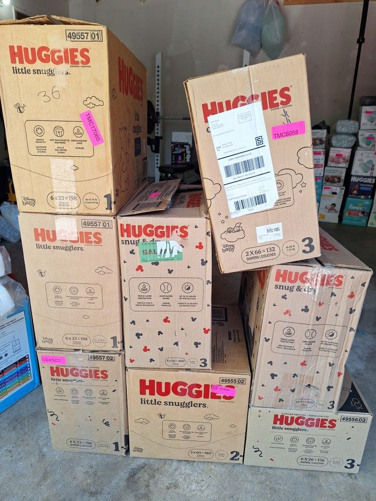 Huggies Diapers, Huge Boxes. 