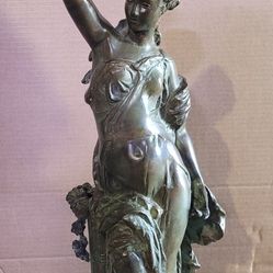 Vintage Bronze Sculpture of a Young Woman 22 in tall