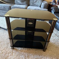 3-Tier Black Glass TV Stand with Chrome Legs