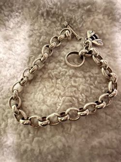 STERLING SILVER CABLE LINK CHAIN BRACELET WITH BEE CHARM TOGGLE CLASP 18 GRAMS