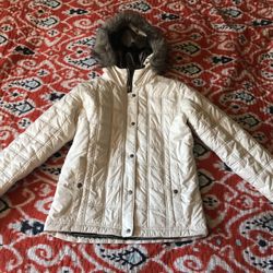 Girls Youth 14/16 Columbia Warm Coat White Hooded Jacket