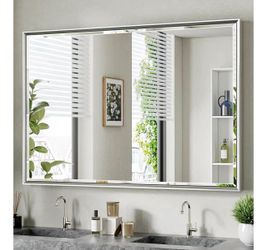 New in box-48 x 30 Beveled Bathroom Mirror, Shatterproof Rectangle Mirror, Metal Framed for Wall, Anti-Rust (Vertical/Horizontal)