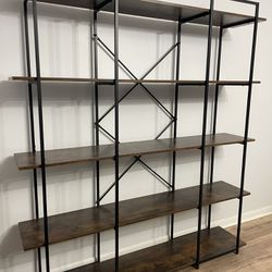 5 Tier Bookshelf 70.8”H X 63”W - Black & Wood Color
