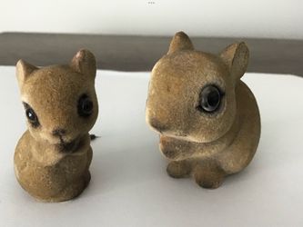 2 Brown Flocked Mice Mama & Baby Josef Originals Vintage 1960s